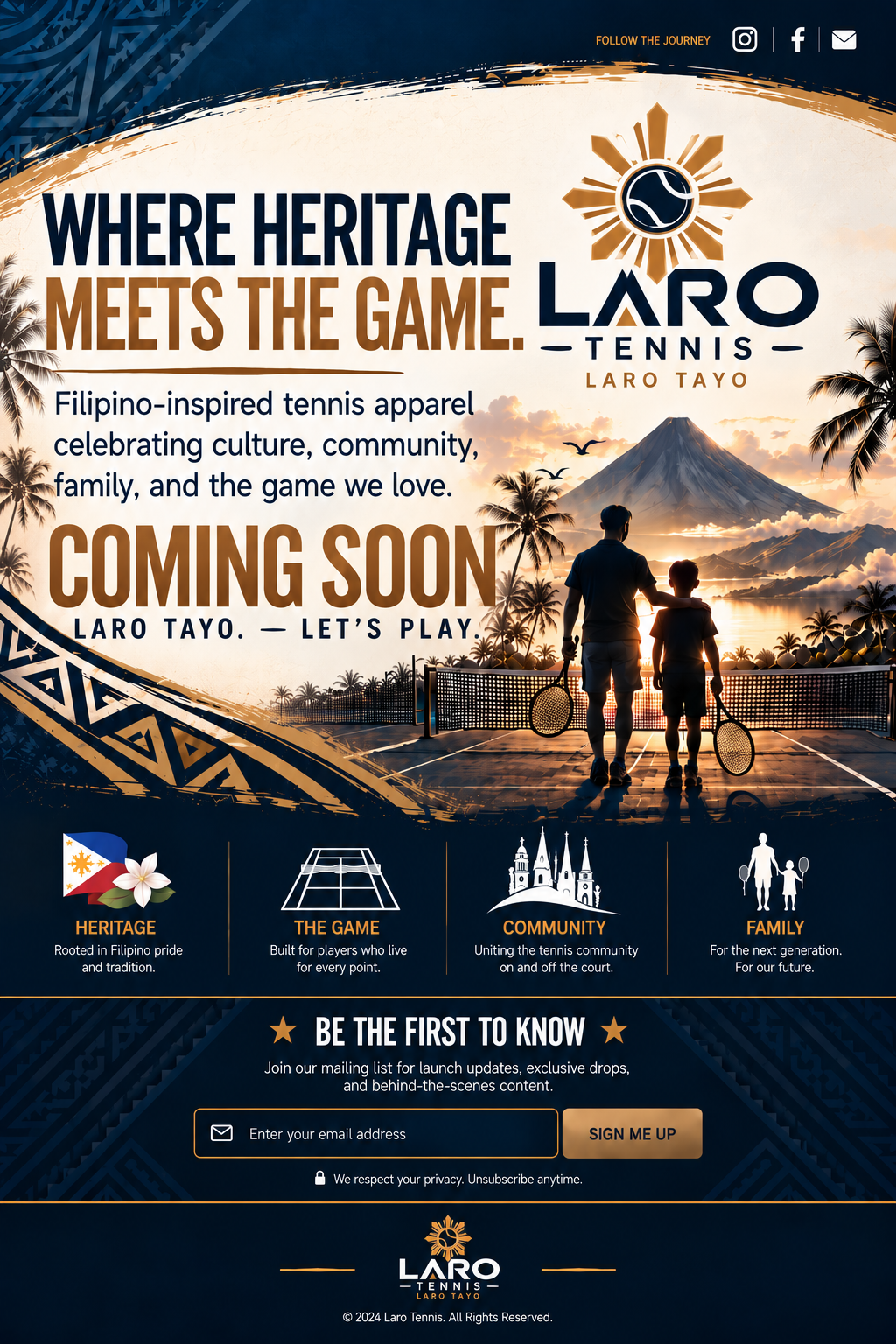 Laro Tennis coming soon landing page. Where Heritage Meets the Game.